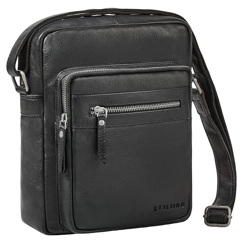 STILORD "Lyon – Herren Umhängetasche Leder Schwarz | Ledertasche zum Umhängen, kleine Schultertasche, Handtasche & Messenger Bag kompakt