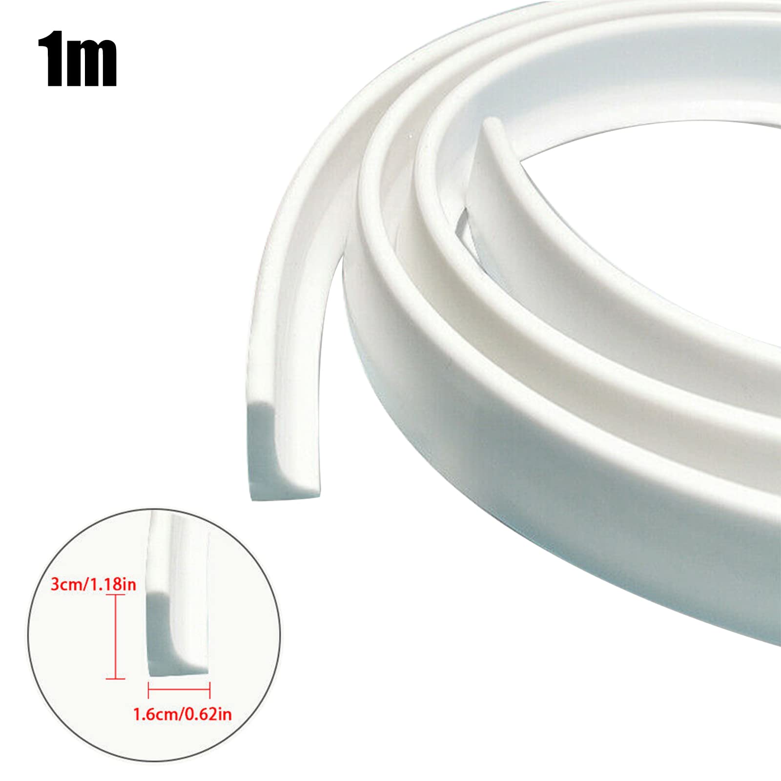 Barriera d'acqua per doccia,in silicone,soglia d'acqua,striscia di tenuta per pavimento bagnato,nastro impermeabile flessibile per separazione umida e asciutta (1 m x 1,6 cm x 3 cm),Bianco