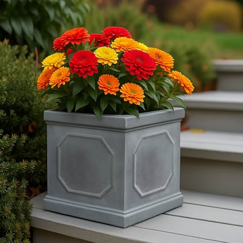 IDEALIST 30cm Chelsea Box Planter | Faux Lead Square Plant Pot | Leaden Grey Reinforced Stone Garden Planter with Drainage Holes L30 W30 H30 cm, 19 litres