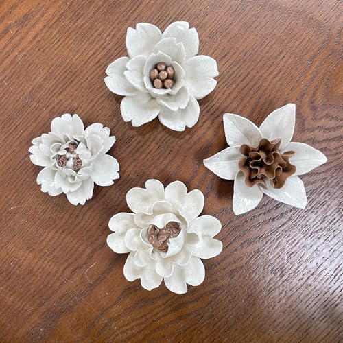 Image of Ceramic Flower Wall Art Decor, Artificial Flower Wall Sculpture,Handmade Ceramic Flowers for Home,Hallway,Living Room, Kitchen,Bathroom (Spotted Color,Gardenia, 2.76 inch)