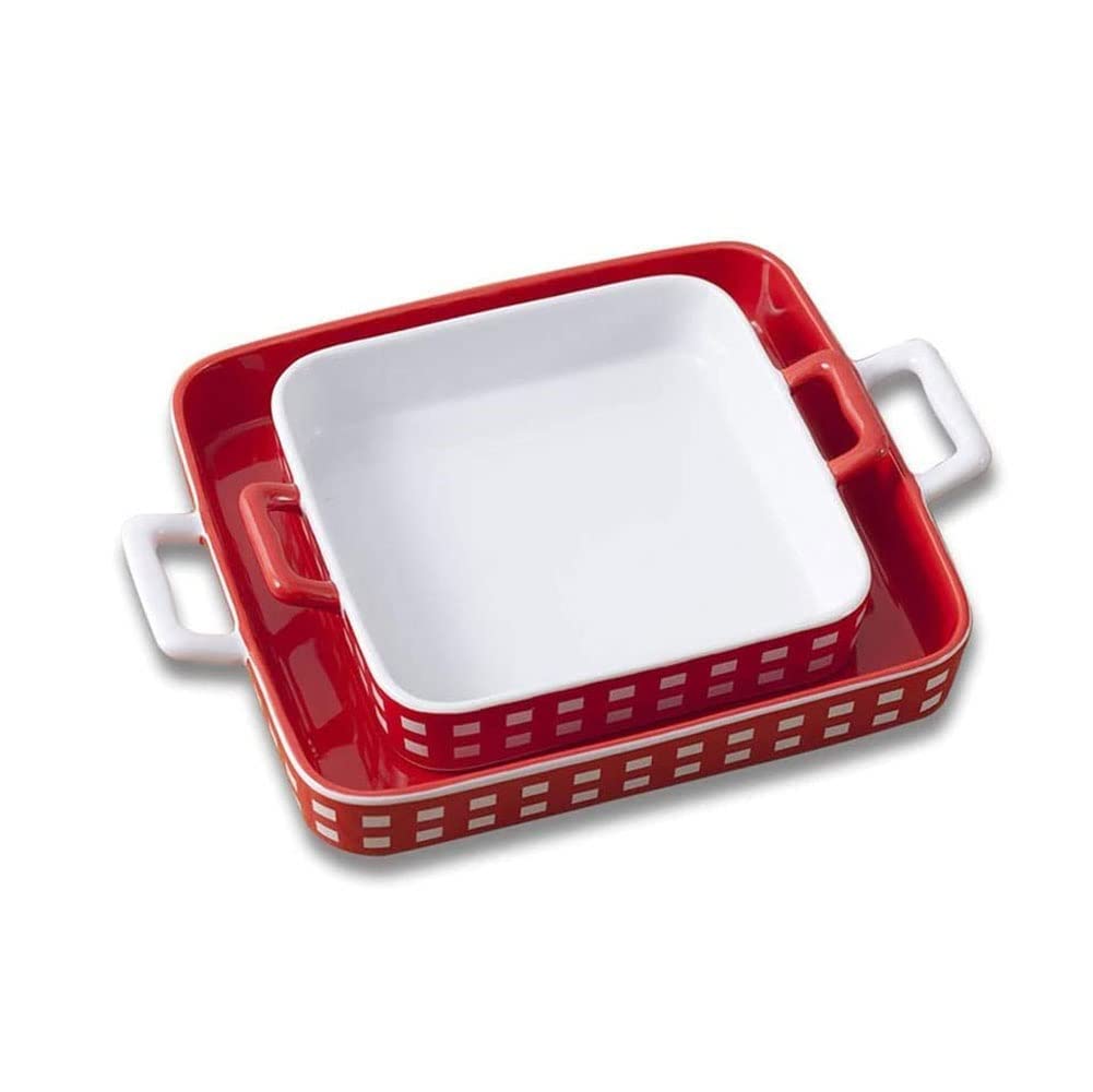 Juego de lacas de cerámica, Plato for Hornear Rectangular, Pasteles de lasaña for cocinar, Cocina, Cena de Pastel, Banquete y Uso Diario, Platos de cazuela, Rojo