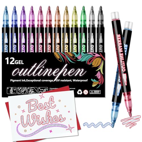 ,12 Colors Glitter Markers Outline Glitter Pens,gel Pens For