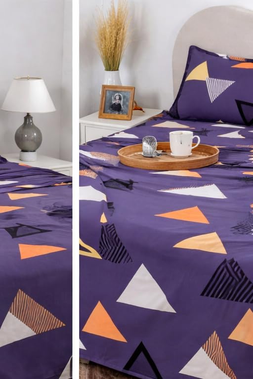 Image of BSB HOME 2 Bedsheet Combo Set with 4 Pillow Covers - Premium Cotton Glace Cotton Microfiber Printed Double Bedsheets, 2 Elegant Colors, Soft Breathable Luxury Bedding Set - Yellow and Purple