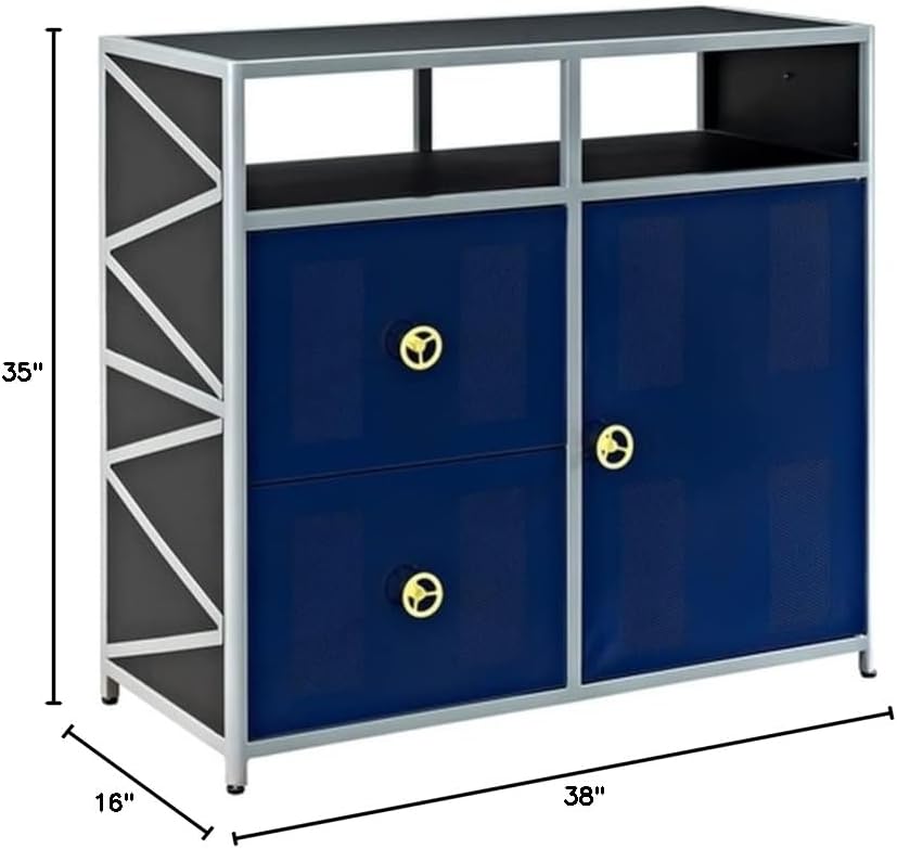 Powell Furniture Linon Dune Buggy Metal Youth Cabinet in Blue