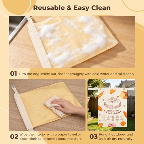 2 Pack Beeswax Bread Bags, 17 x 13 in Reusable Cotton Bags for Sourdough - image 7