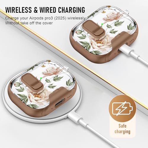 Image of Compatible Airpods Pro 3 Case (2025) with Phone Stand & Cleaner Kit,Cute Flower Print Soft Silicone Lock Clip Apple AirPods Pro 3rd Generation Case, Airpod Pro 3 Cover with Keychain for Women /Girls