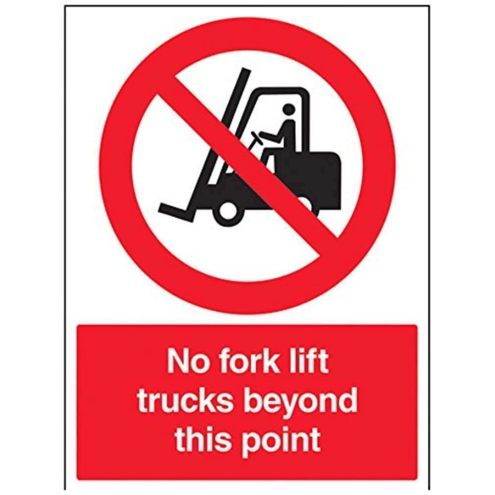 V Safety No Fork Lift Trucks Beyond This Point Sign - 300mm x 400mm - 1mm Rigid Plastic