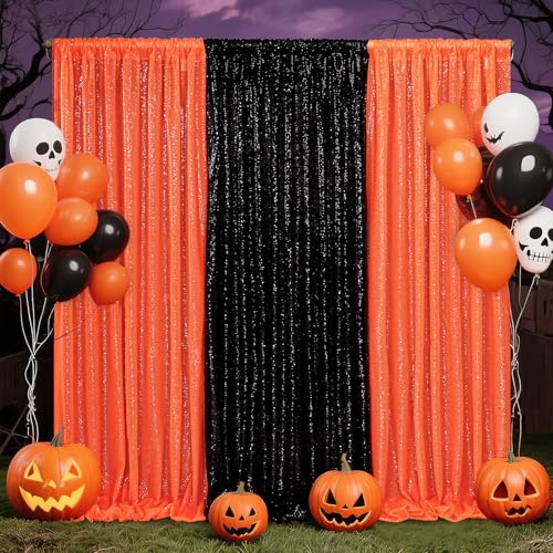 Image of Orange Sequin Backdrop Curtains,2 Panels 2FTx8FT Orange Curtain Backdrop Glitter Party Decorations Background Drapes for Wedding Birthday Anniversary Graduation Photo Booth Decor