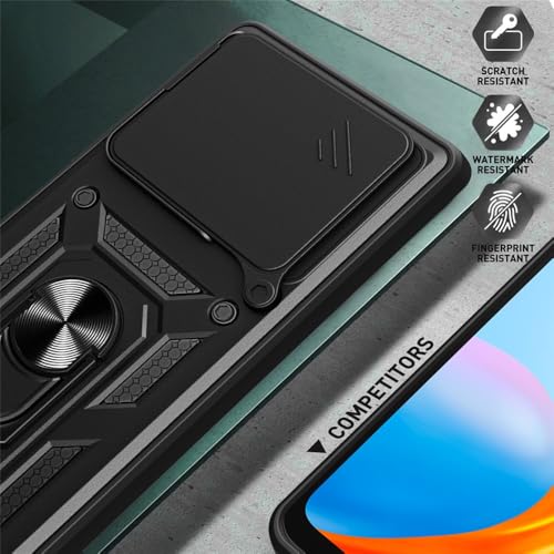 Image of Casodon Heavy Duty Back Case Cover for Oppo Find X9 5G, Shockproof Oppo Find X9 Back Cover, Ring Case with Kickstand and Camera Protection Shutter - Black