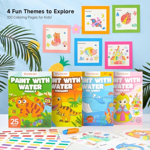 Image of Shuttle Art Paint with Water Coloring Book for Kids, Pack of 4, 100 Sheets Watercolor Paint Set for Kids Ages 3-5, 4-8, Mess Free Travel Art Supplies, Birthday Christmas Craft Gift