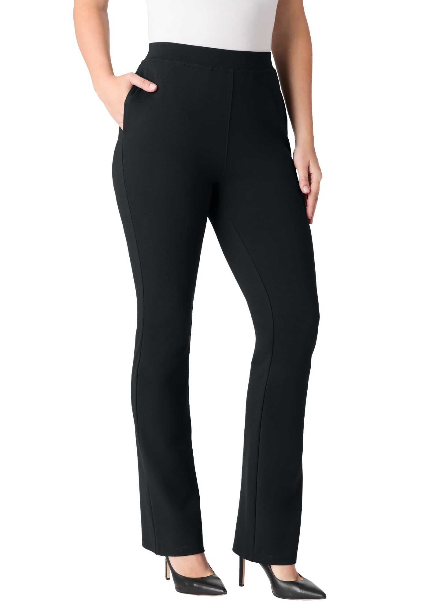 Roamans Womens Plus Size Petite Plus Size Ponte Bootcut Pant with Pockets and Pull On Elastic Waist
