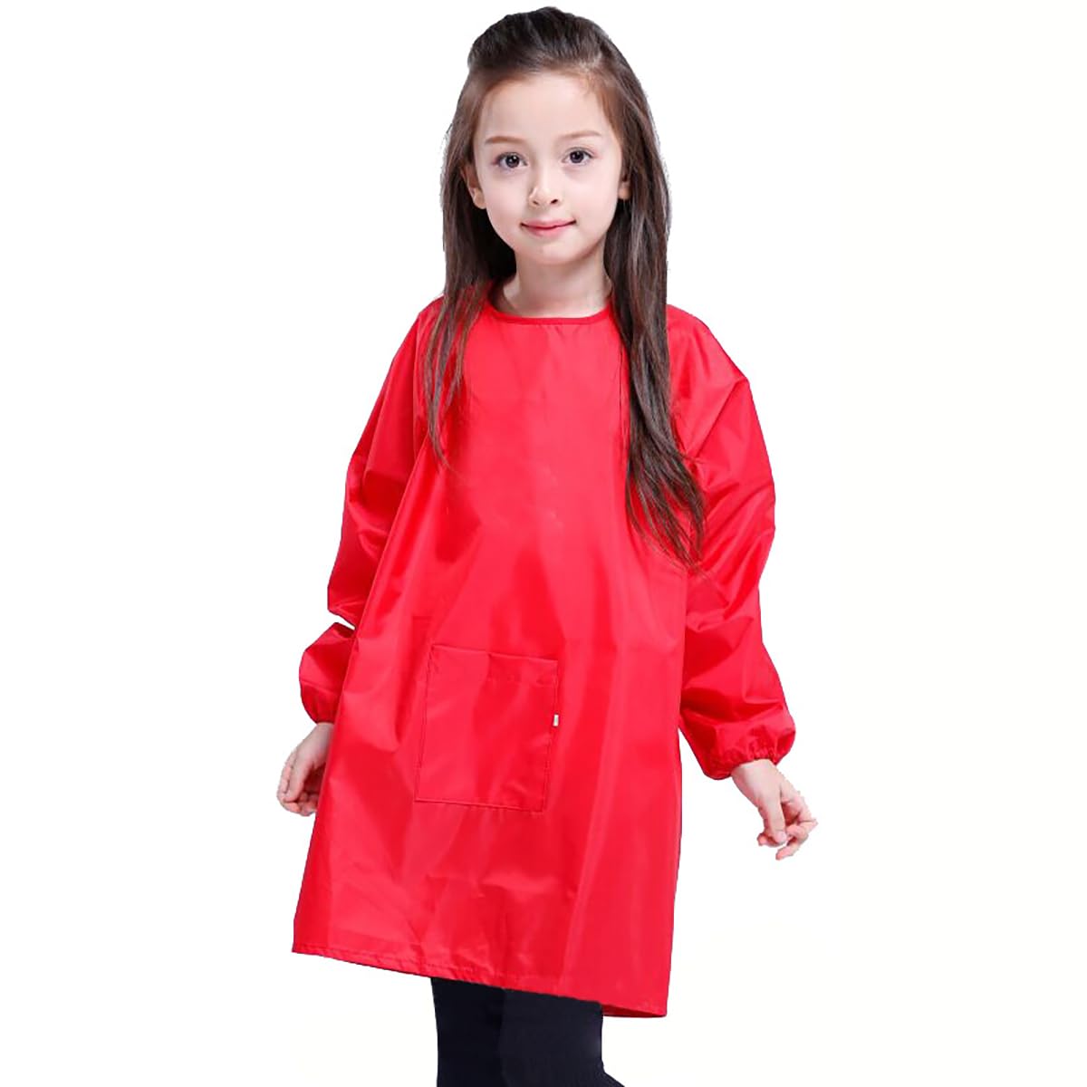 WULIQIUQIU Kids Art Smock, Waterproof Artist Painting Apron Smocks for Children Full Coverage Long Sleeve Smock with Pocket Red XL - Image 2