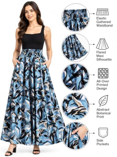 Image of Women's Printed Viscose Crepe Flared Palazzo Pants with Pockets | Elastic Waist | Full Length | Casual | Free Size