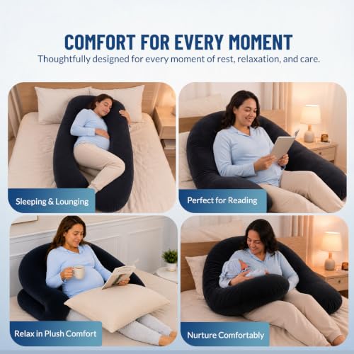 Image of Amazon Basics Full Body Pregnancy Pillow for Maternity,Baby Nursing,Full Body Support-Abdomen,Hip,Spine,Neck&Leg Support Cushion| Perfect Baby Shower Gift | U-Shaped-Washable Cover with Zip - Black