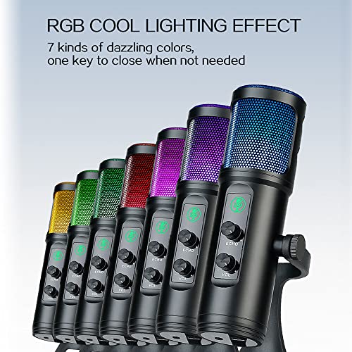 LI Micrófono de condensador USB Micrófono cardioide con RGB Colorf Ligh Auriculares silenciosos de u