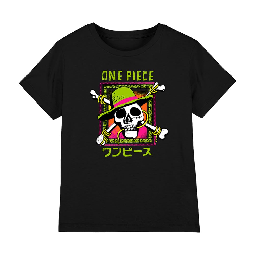 One Piece Jolly Roger Colourful Logo Kids T-Shirt, Black, 9-11Y