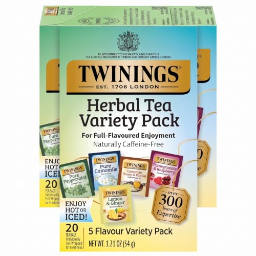 Twinings Herbal Tea Variety Pack, 20 Count (Pack of 2), Formerly Assorted Herbal, Includes 5 Flavours, Naturally Caffeine-Free, Enjoy Hot or Iced, 20 Teabags
