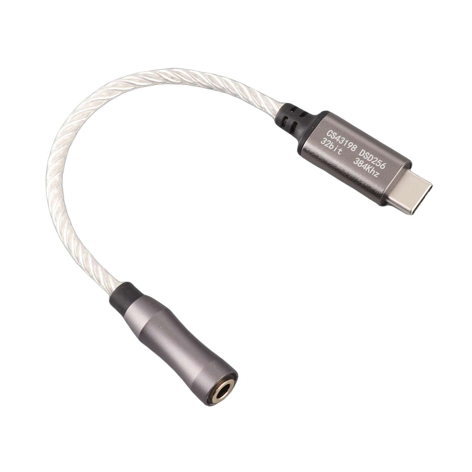 AMONIDA Adattatore Amplificatore per Cuffie da Tipo C a 3,5 Mm Qualità Premium per gli Amanti della Musica Costruzione Placcata Argento da 15 Cm (SILVER)