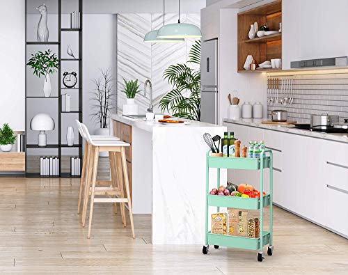 Caxxa 3-Tier Rolling Metal Storage Organizer - Mobile Utility Cart, Kitchen Cart With Caster Wheels (Aqua Green) #TOP4