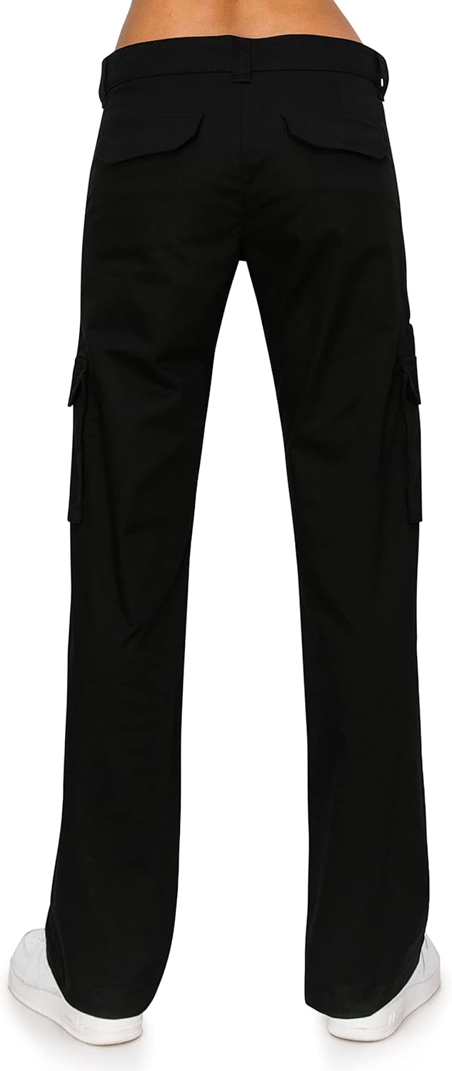 KHAKI & BLUE Women's Work Pants – Mid Rise Relaxed Fit Straight Leg Cargo Casual Trousers with Multi Pockets