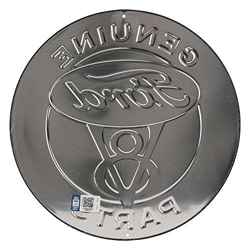 Image of Ford Genuine Parts V8 Round Embossed Metal Sign - Vintage Ford Sign for Garage or Man Cave