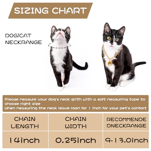Image of HOWWFALY Dog Collar and Cat Chain Necklace Stainless Steel Adjustable 18K Gold Heart-Shaped Necklace for Small Pets Cats Kitten Puppy (Gold, 13.7 inch)