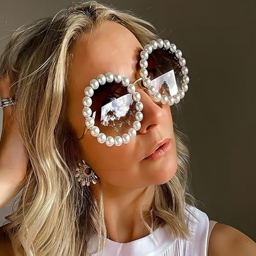 Round Pearl Sunglasses Women, Fashion Metal Frame Round Sun Glasses, Party Sunglasses UV4002