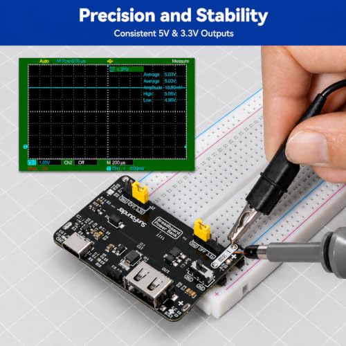 Image of SunFounder BreadVolt Breadboard Power Supply Module Built-in Rechargeble Battery Compatible with Arduino, Raspberry Pi, Pico W, ESP32, 5V /1.5A, 3.3V /1A, USB Output (Breadboard NOT Included)