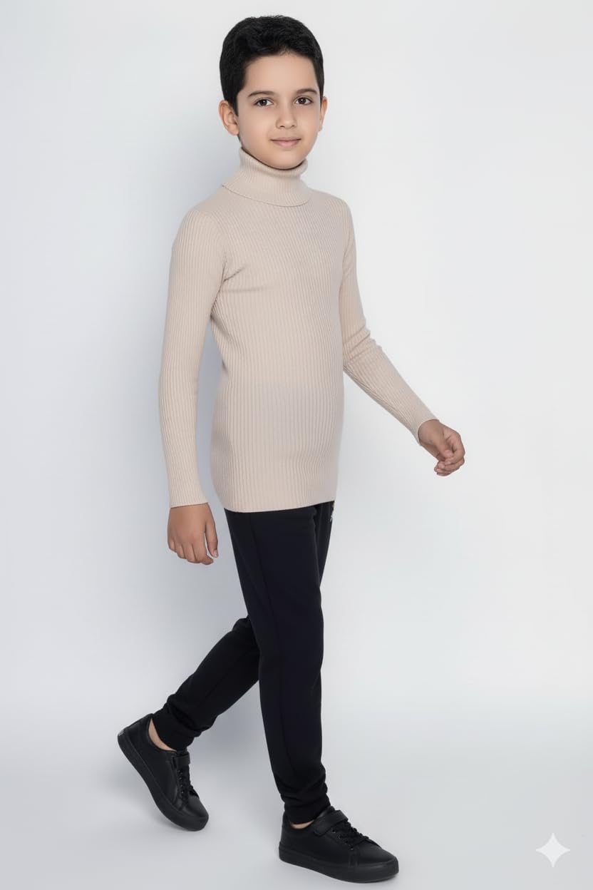 H&Y VENTURE Boys Premium Full Sleeve high Neck Winter wear t Shirt Soft Stretchable Cotton Blend Fabric Stylish Casual Outfit for Kids (in, Age, 5 Years, 6 Years, Regular, Light Beige) 1