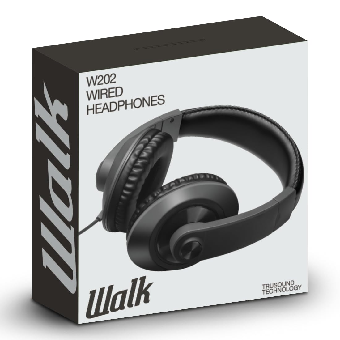 Walk Audio Black Wired Over-Ear Cushioned Headphones 3.5mm Jack, Bass Boost TruSound Technology