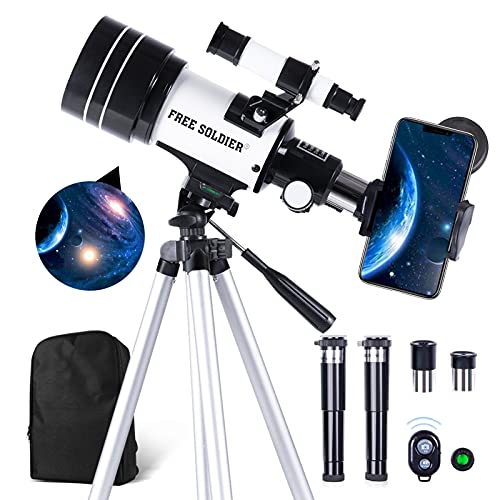 FREE SOLDIER Telescope for Kids&Astronomy Beginners - 15X-150X High Magnification Astronomical Refractor Telescope Portable Travel Telescope for Adults Great Astronomy Gift for Kids, White