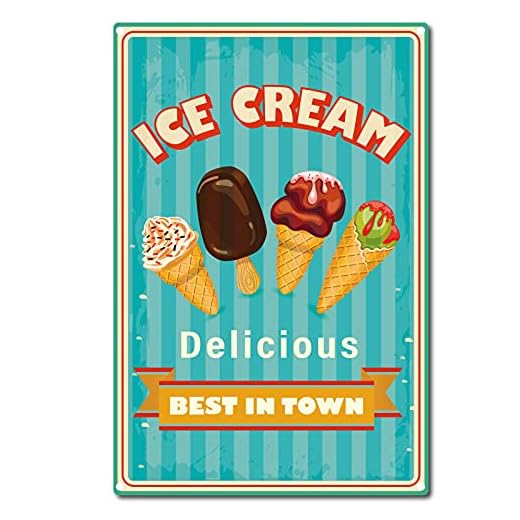 CREATCABIN Retro Vintage Cartel de Chapa Delicioso Helado Mejor En la Ciudad Decoración de Pared de Metal ArtísticoHogar Jardín Cocina Bar Pub Sala de Estar Oficina Garaje Póster Placa 12 x 8 Pulgada