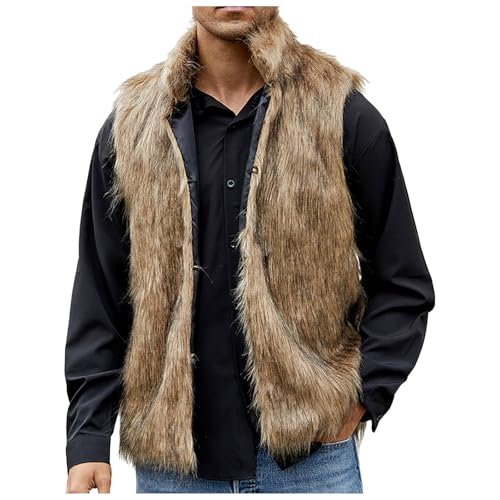 Beokeuioe Manteau en fausse fourrure sans manches pour homme - Gilet en fourrure synthétique - Gilet d'hiver chaud - Veste d'hiver en fausse fourrure -...