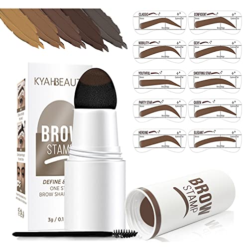 Eyebrow Stamp, Eyebrow Stencil Kit and Eyebrow Brushes, Brow Stamp and 10 - Shaping Kit for Perfect Brow, Long-lasting, Waterproof Eyebrow Pomade. (Dark Brown)