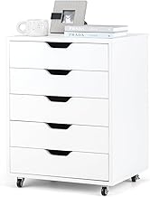 IFANNY 5 Drawer File Cabinet, Mobile Filing Cabinet with Universal Wheels, White Office Cabinet w/ 5 Drawers, Vertical Printer Stand, Rolling Storage Cabinet, Wood File Cabinets for Home, Office