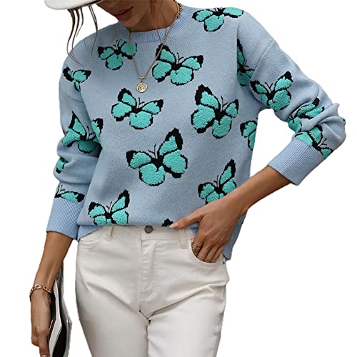 Image of JUNBOON Women's Casual Leopard Print Knitted Pullover Sweaters Long Sleeve Crew Neck Jumper Tops