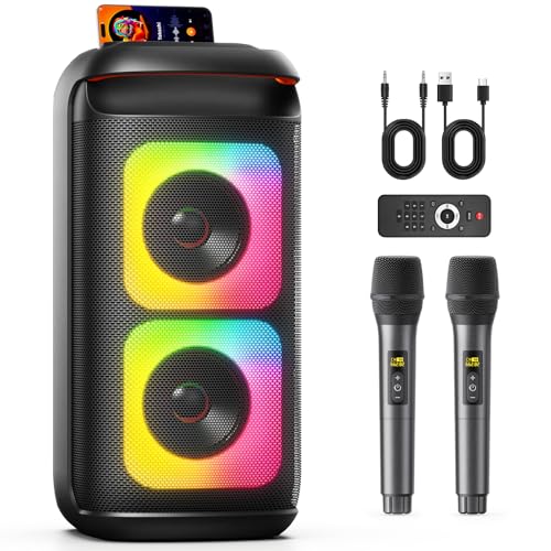 Karaoke Machine with 2 Wireless Microphones, Portable Bluetooth Karaoke for Adults, Powerful Dual...