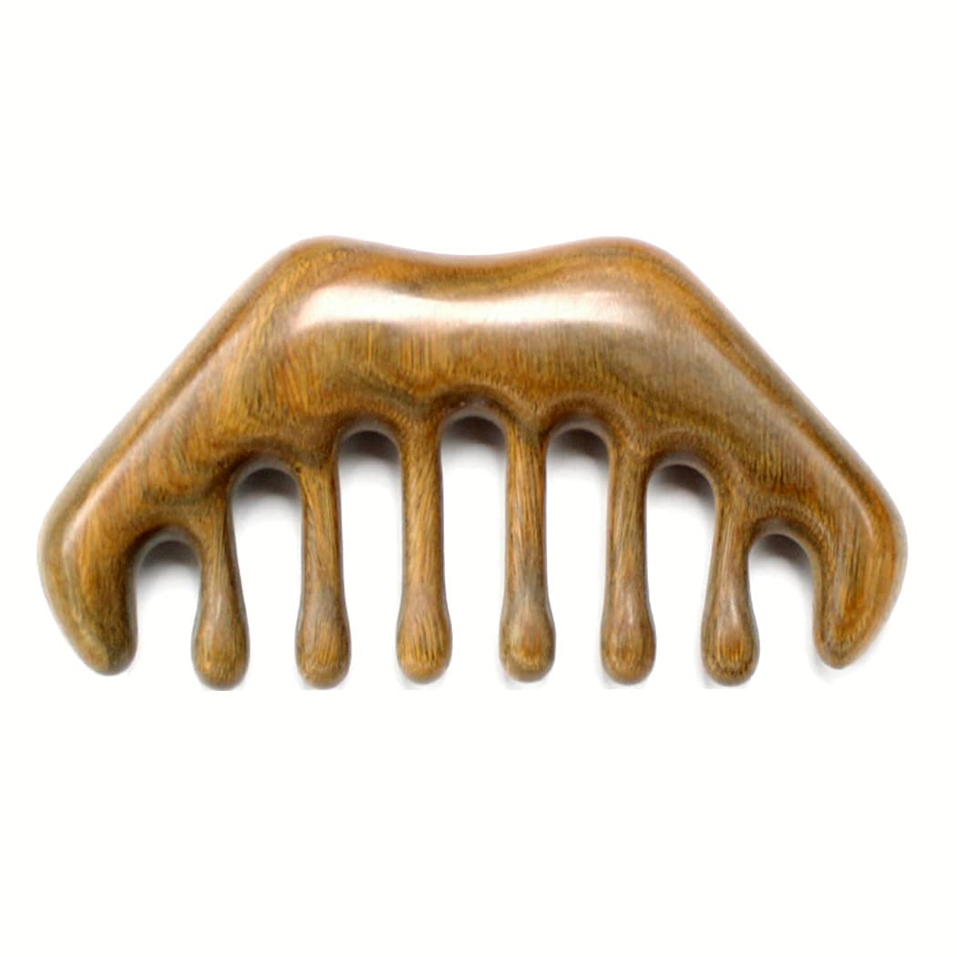 Sandalwood Wide Tooth Scraping Scalp and Acupoint Massage Comb by Agoder - No Static Handheld Tool for Head Caring Relaxation