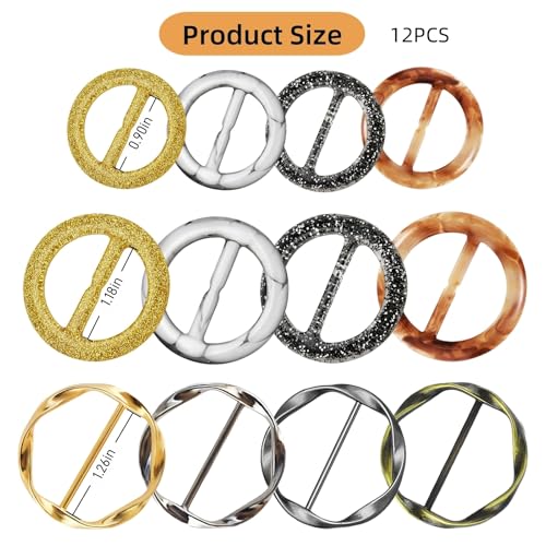 Image of 12PCS Scarf Ring Clip -Shirt Tie Clips,Waist Cinch Clip Buckle,Clothes Tightener Clip,Clothes Corner Knotted Button For Womens Clothing Accessories