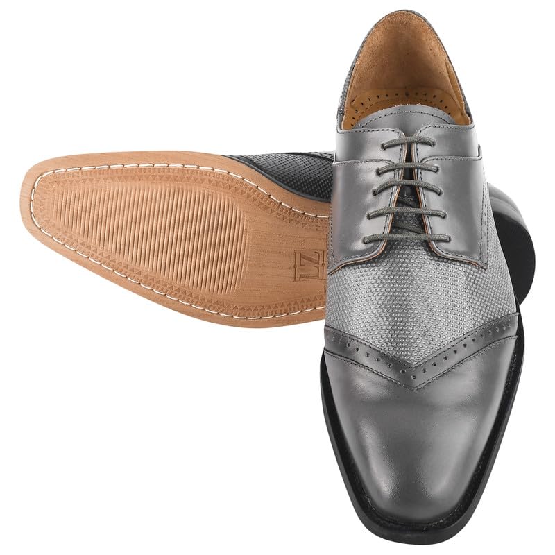 Image of LIBERTYZENO Mens Tread Design & Plain Genuine Leather Lace Up Oxford Dress Shoes for Easter Gift