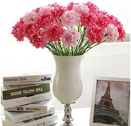 10 Bunches Bouquet of Artificial Silk Flower Carnations,Single Flower Head 20inch Bouquet and Green Leaf for Home Party,Home Decoration Bridal Wedding Holding Flowers Decoration (Pink) - Image 4