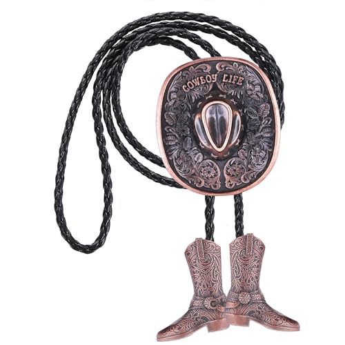 Image of GelConnie Bolo Ties for Men Women Western Cowboy Tie Mens Western Necklace Leather Necktie Gold Bolero Tie Cowboy Necklace
