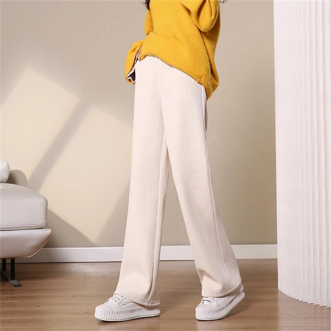 Pantaloni invernali da donna in peluche, a vita alta, casual, a gamba larga