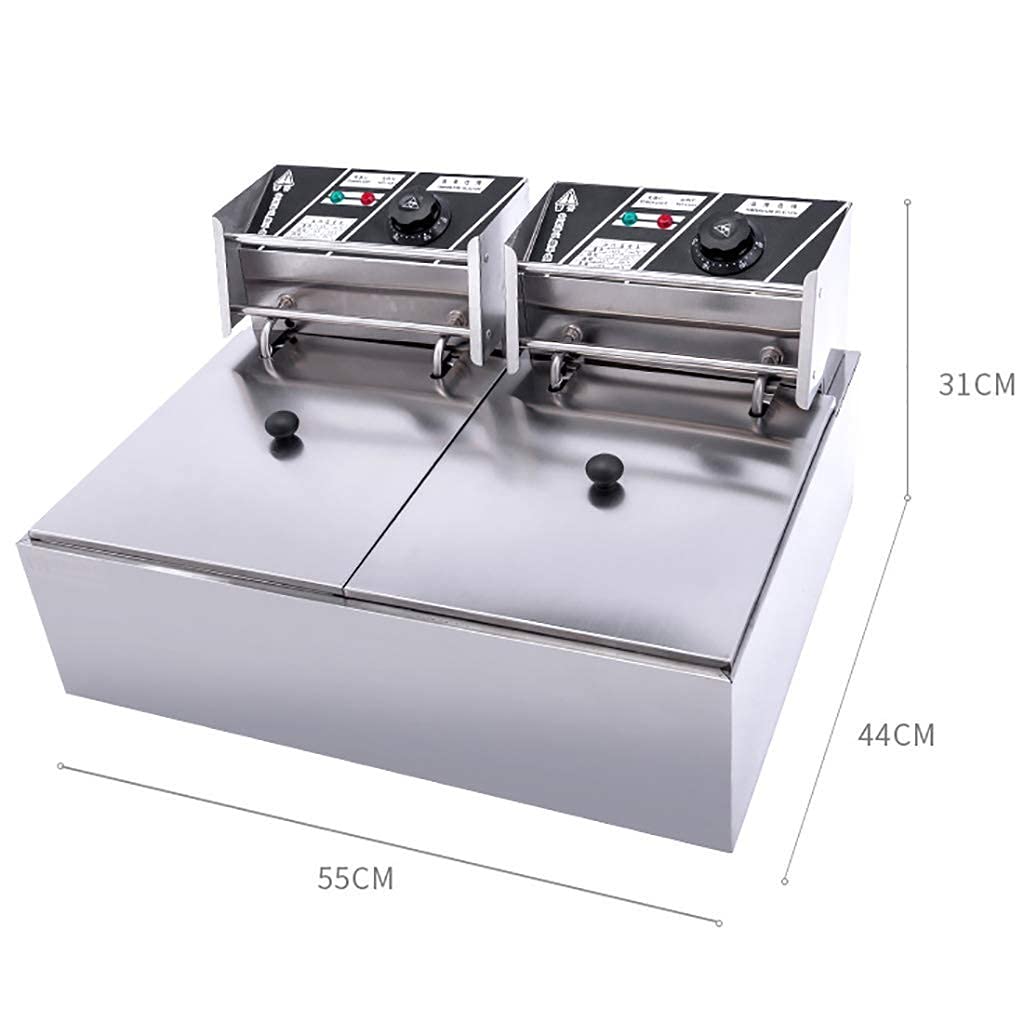 Cesta para freidora, freidora eléctrica Comercial 12L Doble Tanque Encimera Doble Cesta y freidora de Acero Inoxidable Resistente para el hogar Restaurante Fácil de Usar