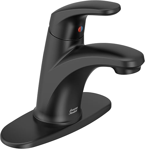 American Standard 7075104.243 Colony PRO - Grifo de baño con una sola manija, un solo agujero, menos drenaje, 1.2 GPM, negro mate