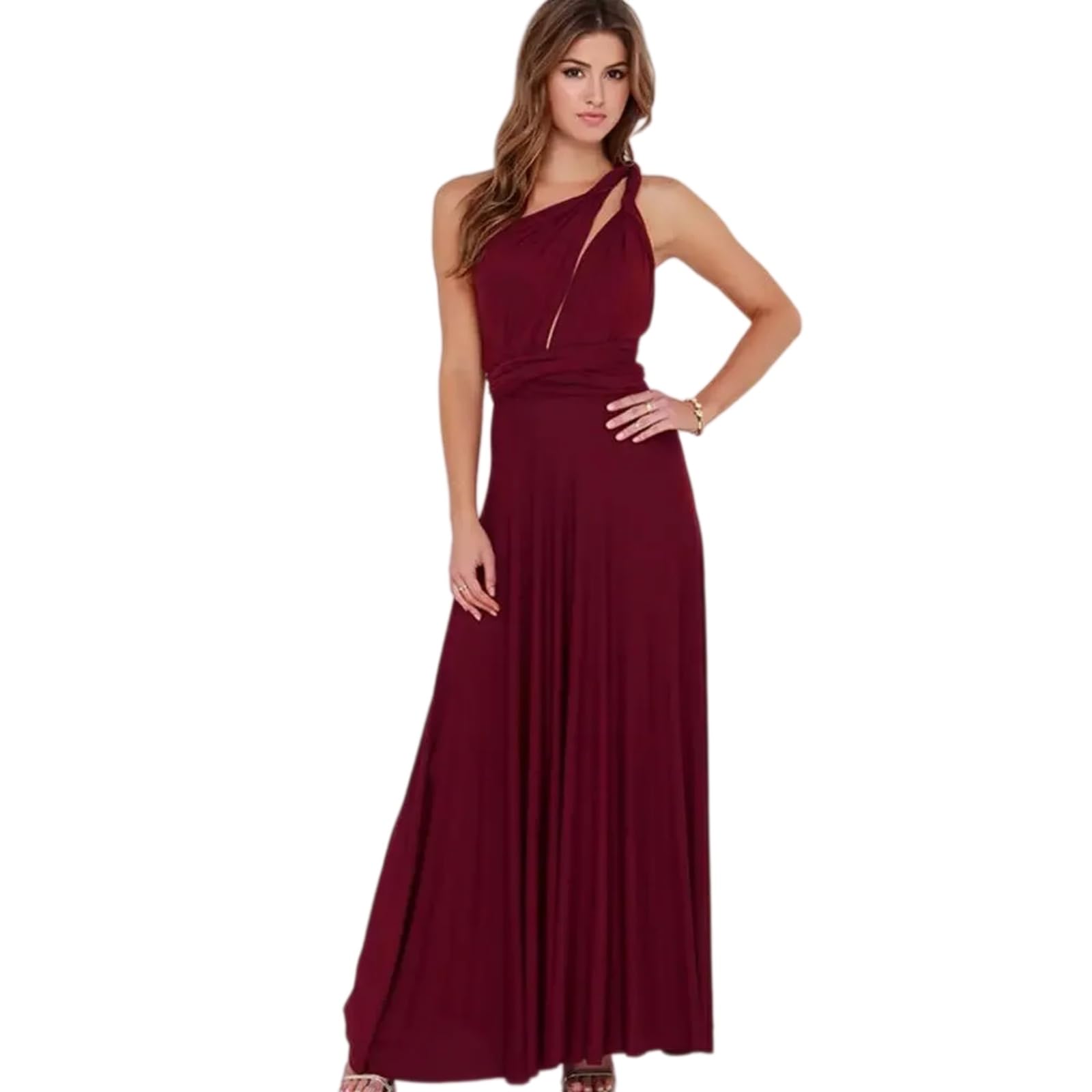 Vestito Abito da Donna Multimodo Maxi, V-Neck Strappy Lungo per Eleganti Feste Estive E Vacanze-Peach-Pink-XS（Old）