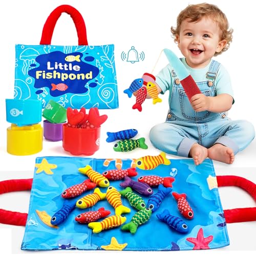 DQMOON Montessori Toys for 1 Year Old 10 in 1 Fabric Fishing Game Set for Baby Toys for 1 2 3 Year Old Boys Girls Toddlers Early Educational Toys Baby Birthday Gifts Xmas Stocking Fillers for Kids