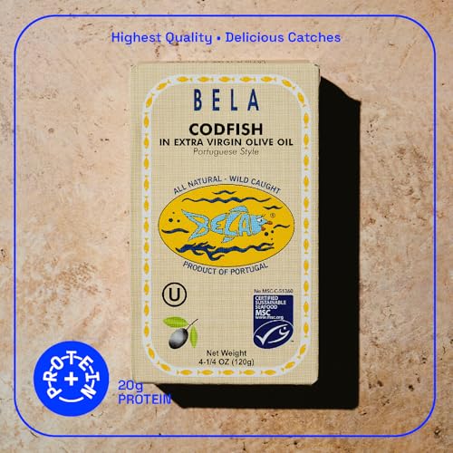 Image of BELA Wild Caught Portuguese Style Codfish - Canned Cod In Extra Virgin Olive Oil | 4.25 Oz (Pack of 12) | All Natural, High Protein, Hand Selected, Sea Salted, & Omega 3 Rich