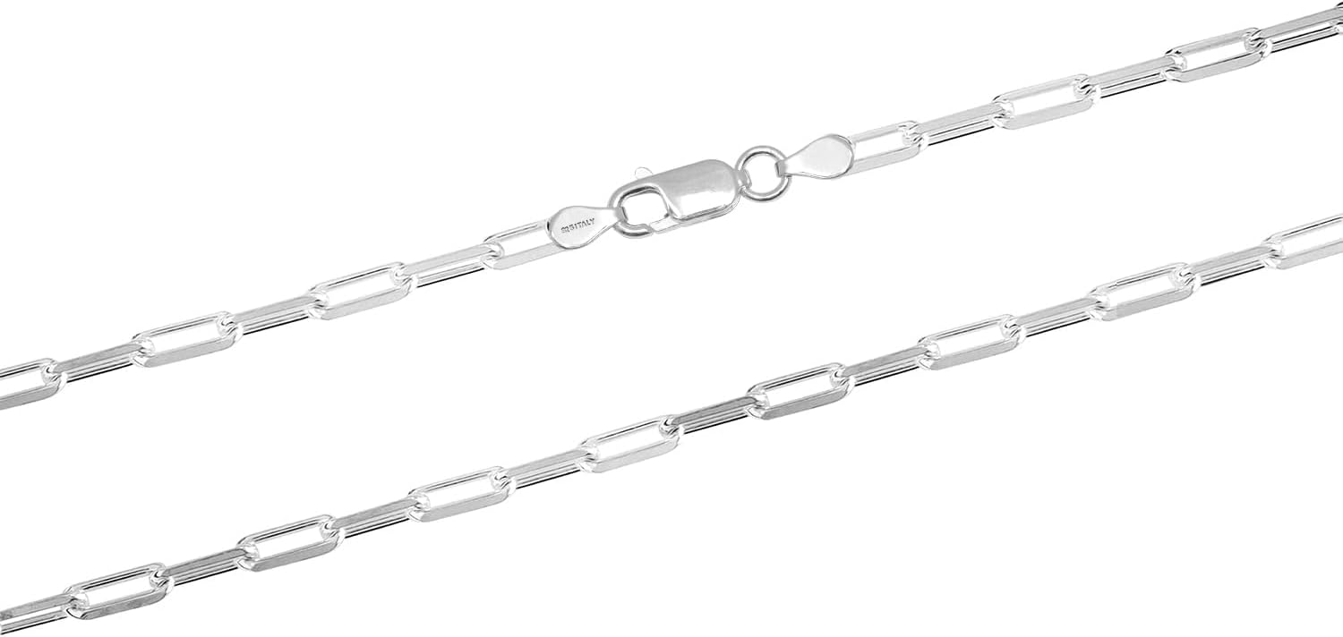 LeCalla 925 Sterling Silver Italian Jewelry Trendy Gift 3 MM, 3.5 MM, 4.5 MM Diamond-Cut PaperClip Link Chain Necklace for Women with Lobster Clasp (16, 18, 20, 24 Inches)
