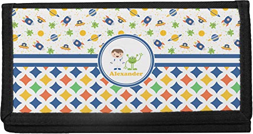 Personalized Boy's Space & Geometric Print Canvas Checkbook Cover